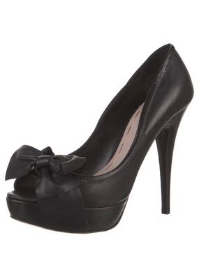 Miu Miu Black Peep-Toe Bow Platform Stiletto Pumps